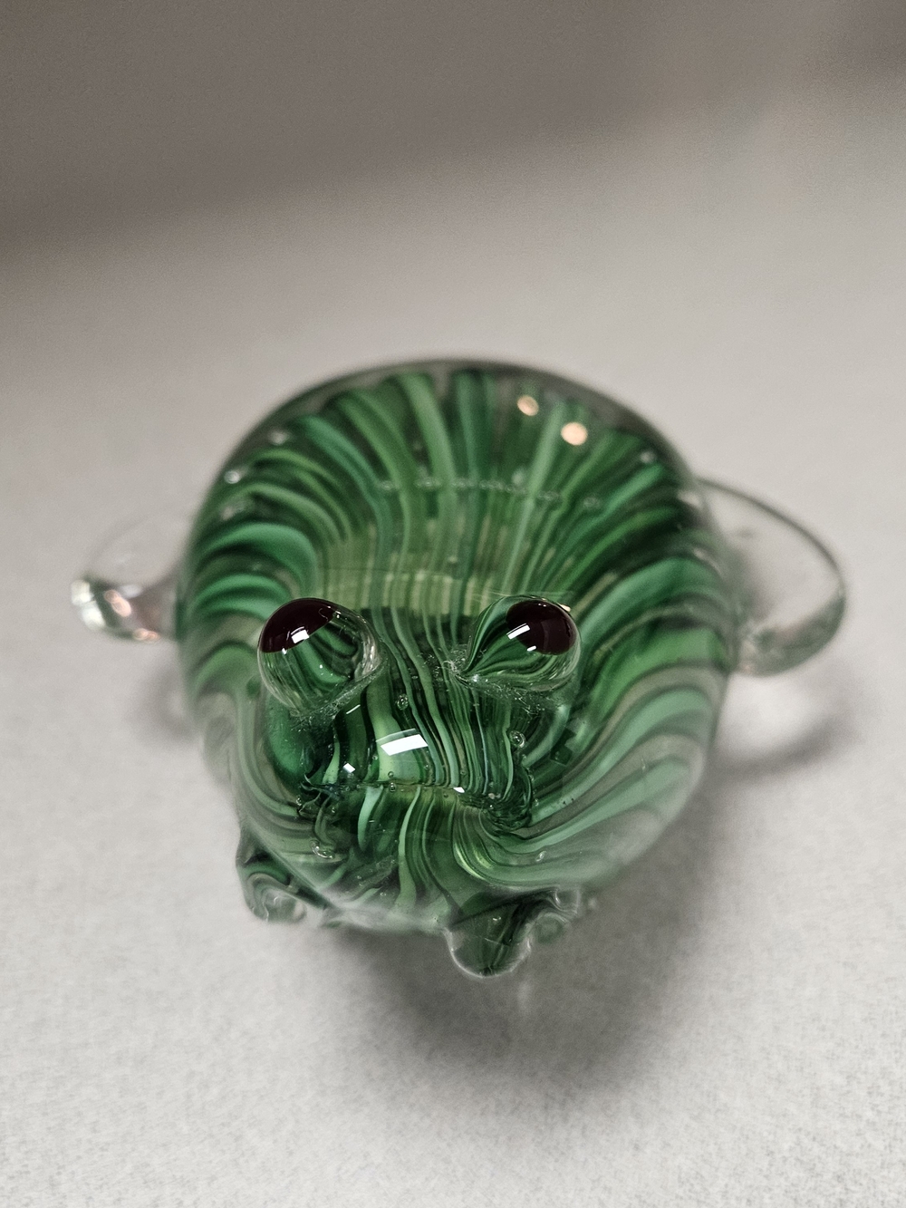 Handmade Swirled Green Glass Frog Figurine